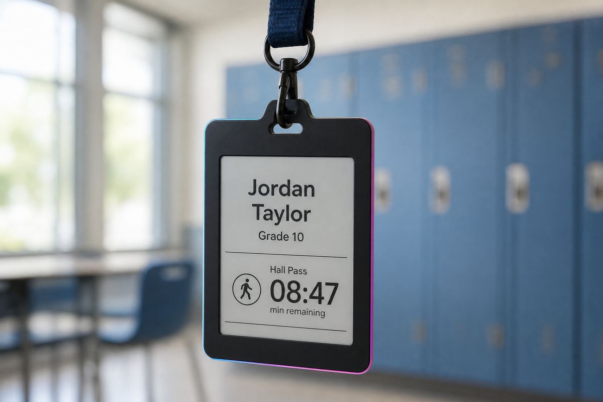 Smart school ID badge on a lanyard